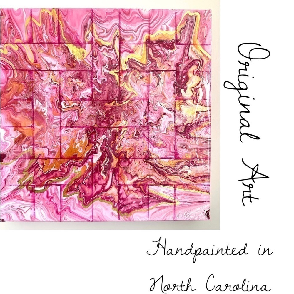 ORIGINAL Acrylic Pour Painting w Basketweave 3D Effect Hand Painted in NC Canvas